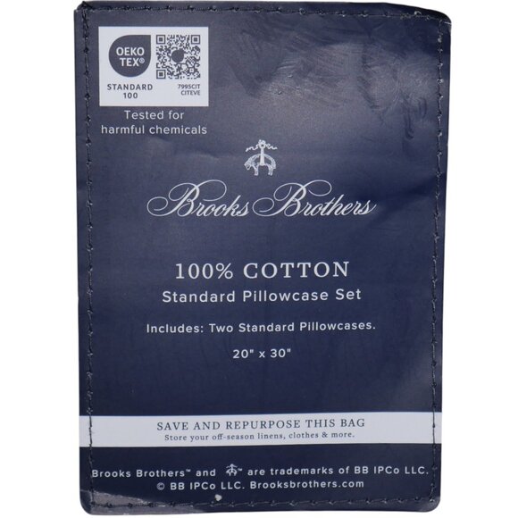 BROOKS BROTHERS 2 Pack 100% Cotton Pillowcases Windowpane Plaid in White and Nav - Picture 4 of 7